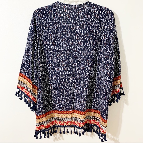Unbranded Boho Style Three Quarter Sleeve Open Front Kimono Tassel Fringe Light - Picture 3 of 12